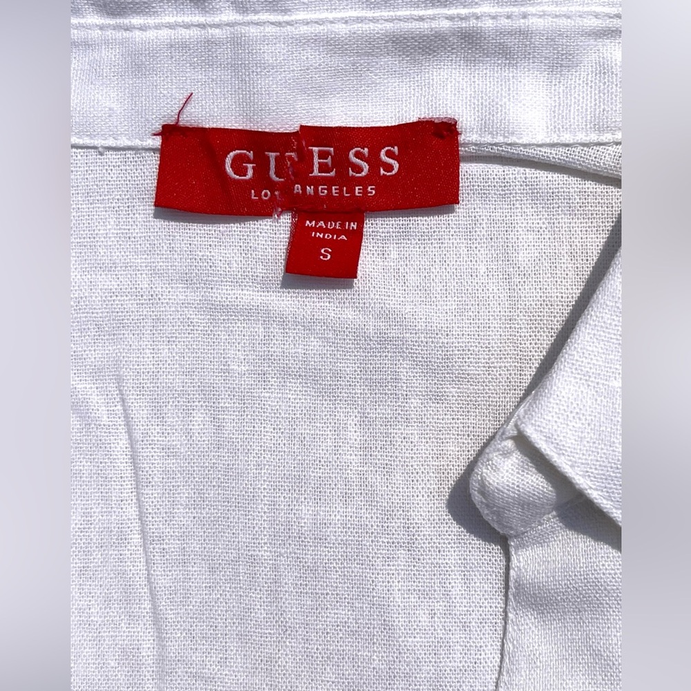 Guess White Linen Harper Tie Front Top Shirt Peasant Size Small Y2K NEW - Picture 4 of 10